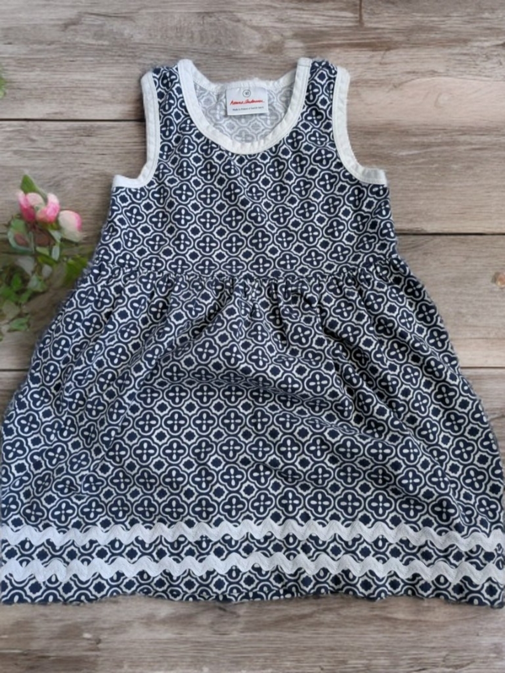 Hanna Andersson Navy and White Patterned Sleeveless Dress Size 80 Cm